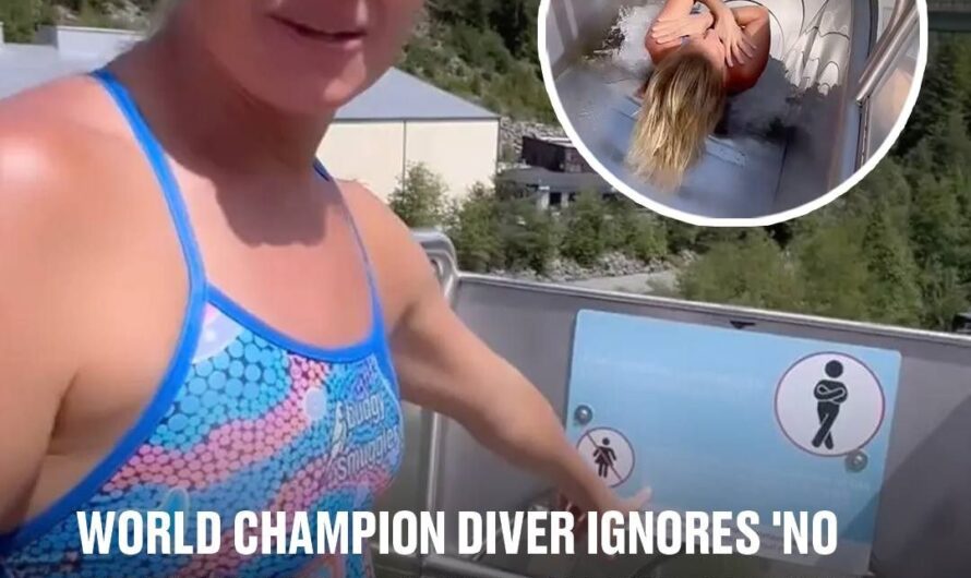 World champion diver ignores ‘no women’ sign on extreme water slide and goes down it anyway